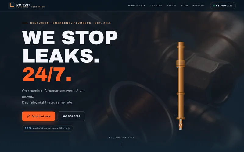 Screenshot of the Du Toit Plumbing demonstration website