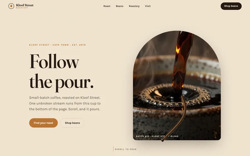 Screenshot of the Kloof Street Roastery demonstration website